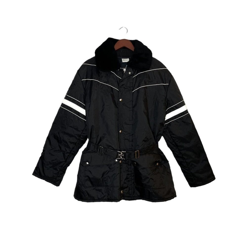 Vintage Walls Jacket Women's Sz XL Black Insulated Blizzard Pruf Belted Faux Fur